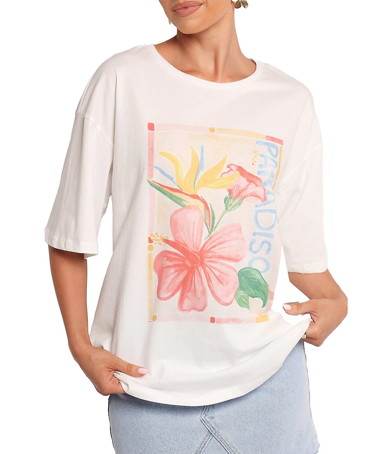 Petal & Pup Mia Floral Graphic Round Neck Oversize Tee