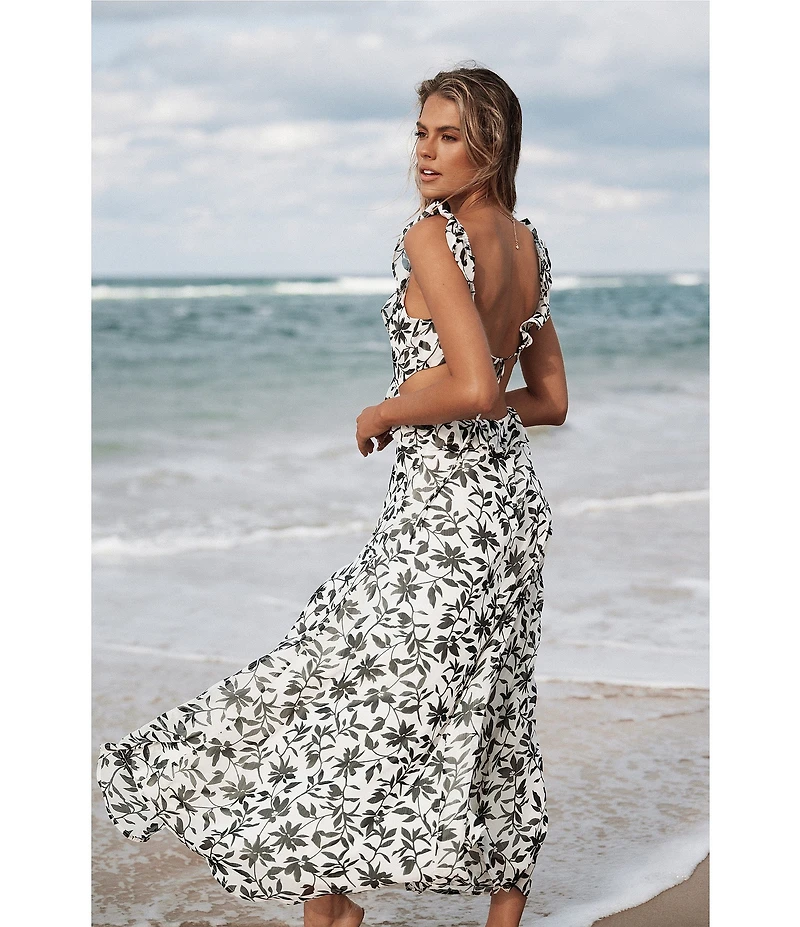 Petal & Pup Rori Floral Print V-Neck Sleeveless Ruffle Maxi Dress