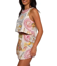 Petal & Pup Siena Linen Blend Printed Crew Neck Sleeveless Coordinating Tank