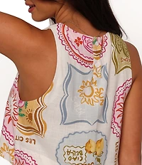 Petal & Pup Siena Linen Blend Printed Crew Neck Sleeveless Coordinating Tank