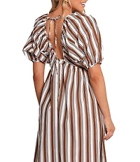 Petal & Pup Sullivan Stripe Print V-Neck Puff Sleeves Tie Back Maxi Dress