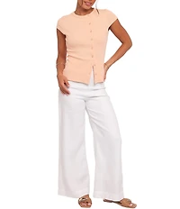 Petal & Pup Tatum Ribbed Knit High Neck Cap Sleeve Asymmetrical Button Front Top