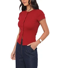 Petal & Pup Tylarah Round Neck Short Sleeve Ribbed Cardigan Top