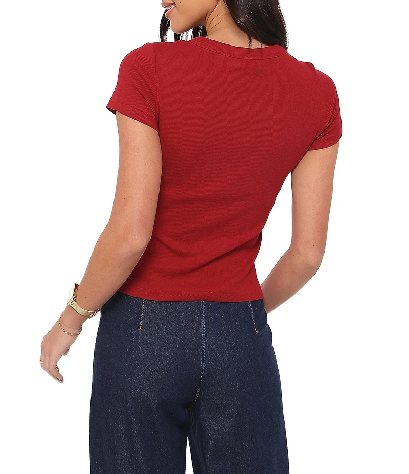 Petal & Pup Tylarah Round Neck Short Sleeve Ribbed Cardigan Top