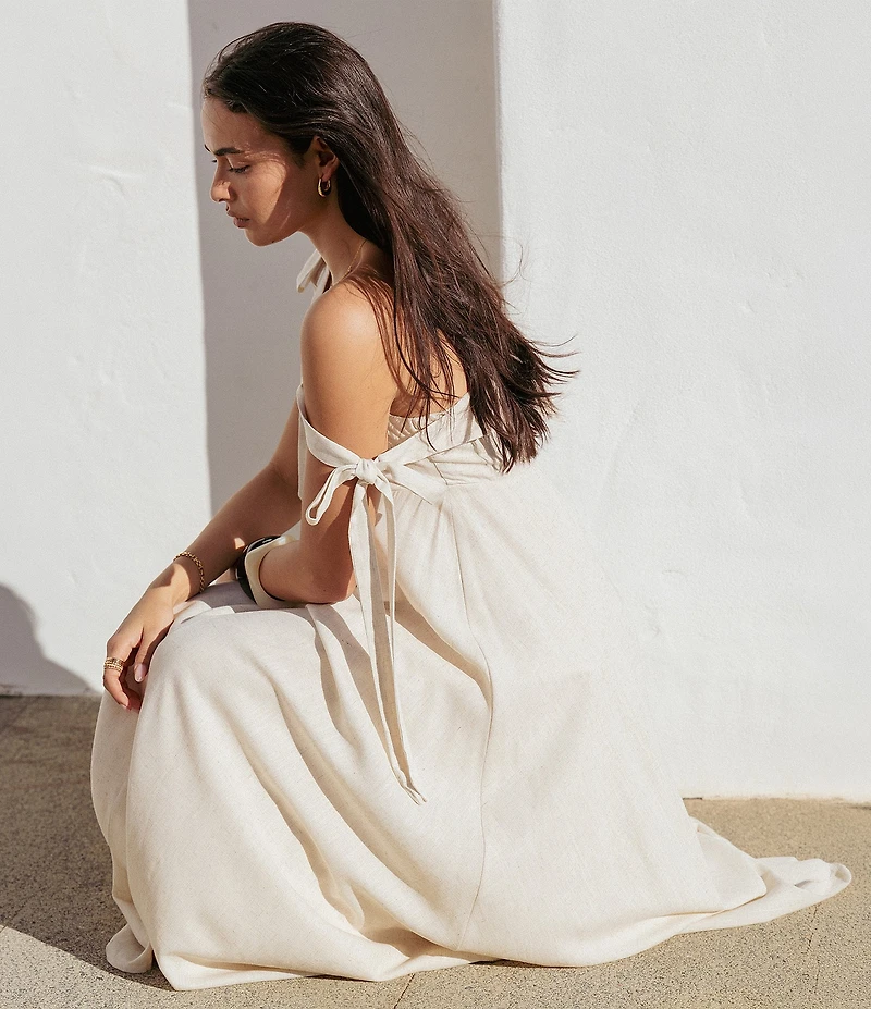 Petal & Pup Valara Scoop Neck Sleeveless Tie Shoulder Empire Waist Maxi Dress
