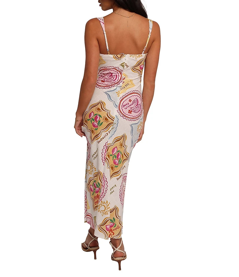 Petal & Pup Zinnia Linen Blend Printed V-Neck Sleeveless Slip Maxi Dress