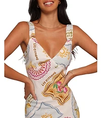 Petal & Pup Zinnia Linen Blend Printed V-Neck Sleeveless Slip Maxi Dress