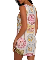 Petal & Pup Zoe Printed Linen Blend Round Neck Mini Dress