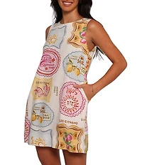 Petal & Pup Zoe Printed Linen Blend Round Neck Mini Dress