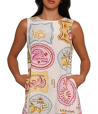 Petal & Pup Zoe Printed Linen Blend Round Neck Mini Dress