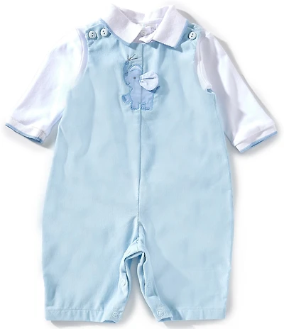 Petit Ami Baby Boys Corduroy Elephant Applique Coverall and Shirt Set