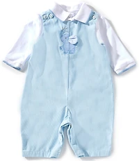 Petit Ami Baby Boys Corduroy Elephant Applique Coverall and Shirt Set