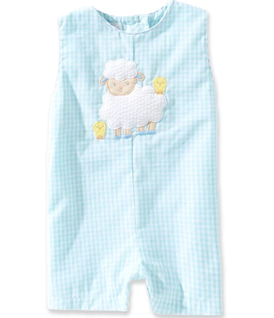 Petit Ami Baby Boys Gingham Lamb And Chick Applique Shortall Jon Jon