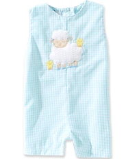 Petit Ami Baby Boys Gingham Lamb And Chick Applique Shortall Jon Jon