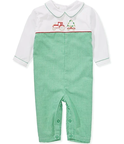 Petit Ami Baby Boys Long-Sleeve Solid/Houndstooth Christmas Tractor Coverall