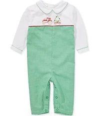 Petit Ami Baby Boys Long-Sleeve Solid/Houndstooth Christmas Tractor Coverall
