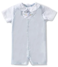 Petit Ami Baby Boys Short Sleeve Peter Pan Collar Shadow Stitch Easter Bunny Jon Jon Shortall