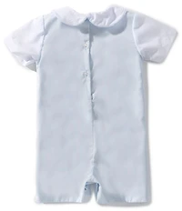 Petit Ami Baby Boys Short Sleeve Peter Pan Collar Shadow Stitch Easter Bunny Jon Jon Shortall