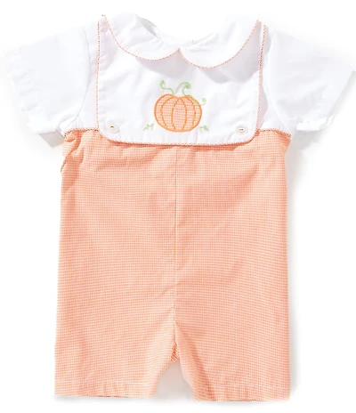 Petit Ami Baby Boys Short Sleeve Pumpkin Bib Romper