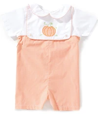 Petit Ami Baby Boys Short Sleeve Pumpkin Bib Romper