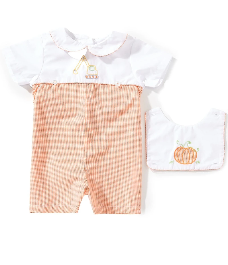 Petit Ami Baby Boys Short Sleeve Pumpkin Bib Romper
