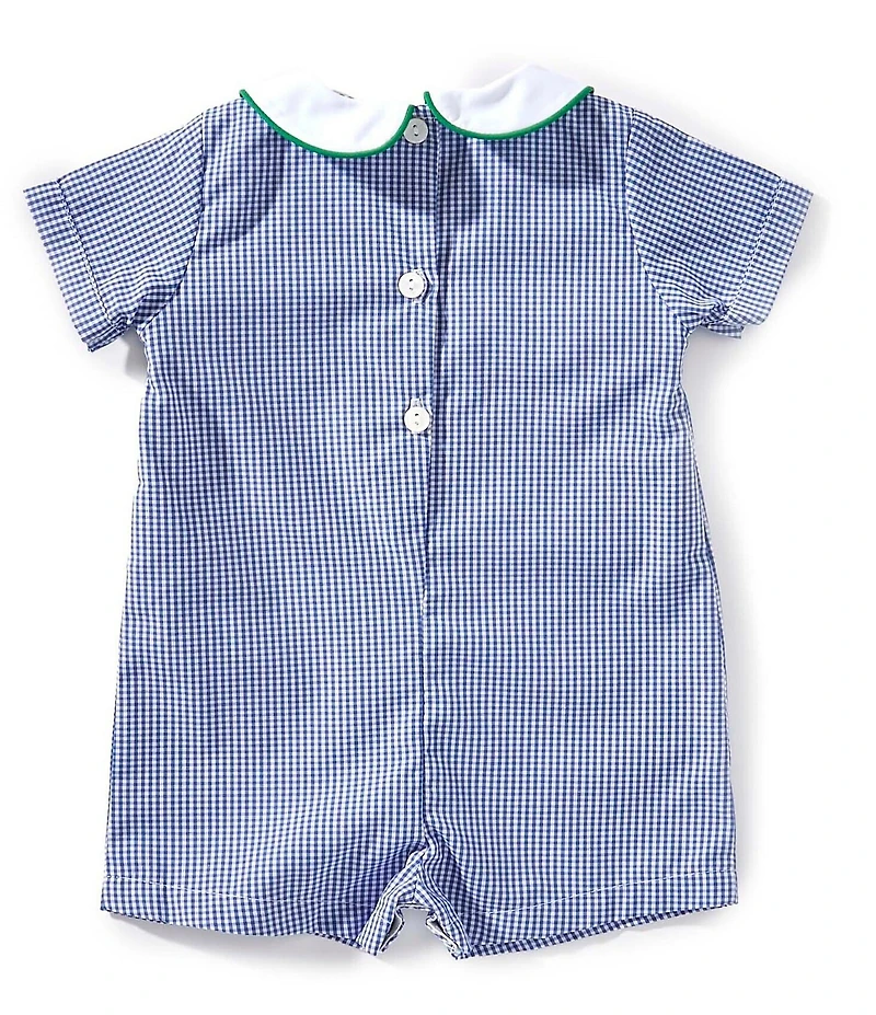 Petit Ami Baby Boys Short-Sleeve Smocked-Farm-Motif Checked Romper