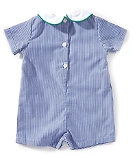 Petit Ami Baby Boys Short-Sleeve Smocked-Farm-Motif Checked Romper