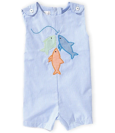 Petit Ami Baby Boys Sleeveless Gigham Fishing Applique Jon Jon Shortall