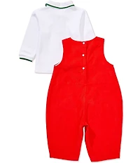 Petit Ami Baby Boys Sleeveless Santa With Reindeer Appliqued Corduroy Coverall & Long-Sleeve Woven Shirt Set