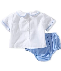 Petit Ami Baby Boys Short Sleeve Peter Pan Collar Bunny Smocked Top & Diaper Set