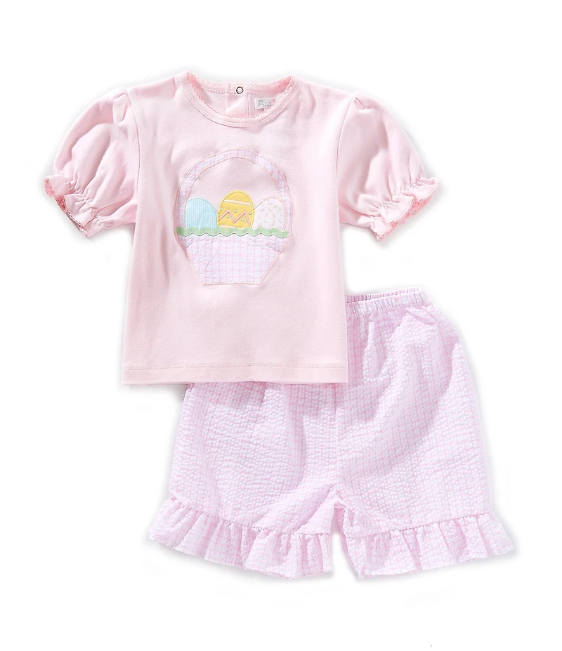 Petit Ami Little Girls Egg Applique Top & Gingham Printed Shorts Set