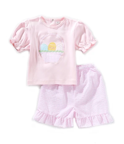 Petit Ami Little Girls Egg Applique Top & Gingham Printed Shorts Set