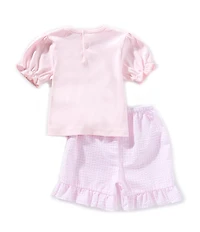 Petit Ami Little Girls Egg Applique Top & Gingham Printed Shorts Set