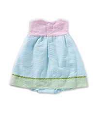 Petit Ami Baby Girls Color Block/Checked Flower-Appliqued Seersucker Empire-Waist Dress