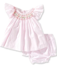 Petit Ami Baby Girls Embroidered Smocked Flutter Sleeve Dress