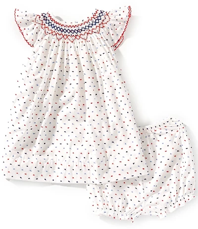 Petit Ami Baby Girls Flutter-Sleeve Swiss-Dot Smocked Americana Dress