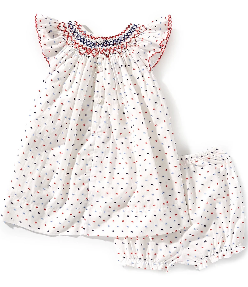 Petit Ami Baby Girls Flutter-Sleeve Swiss-Dot Smocked Americana Dress