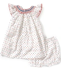 Petit Ami Baby Girls Flutter-Sleeve Swiss-Dot Smocked Americana Dress