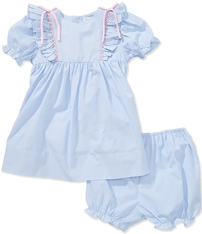 Petit Ami Baby Girls Gingham Bow Accented Ruffled Fit-And-Flare Dress