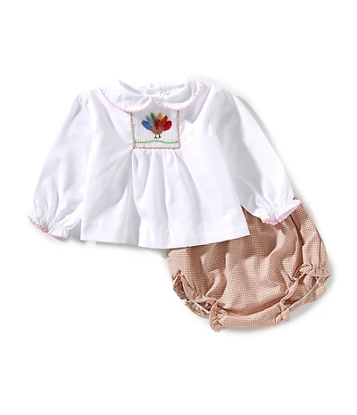 Petit Ami Baby Girls Hand Picture Smocked Turkey Diaper Set