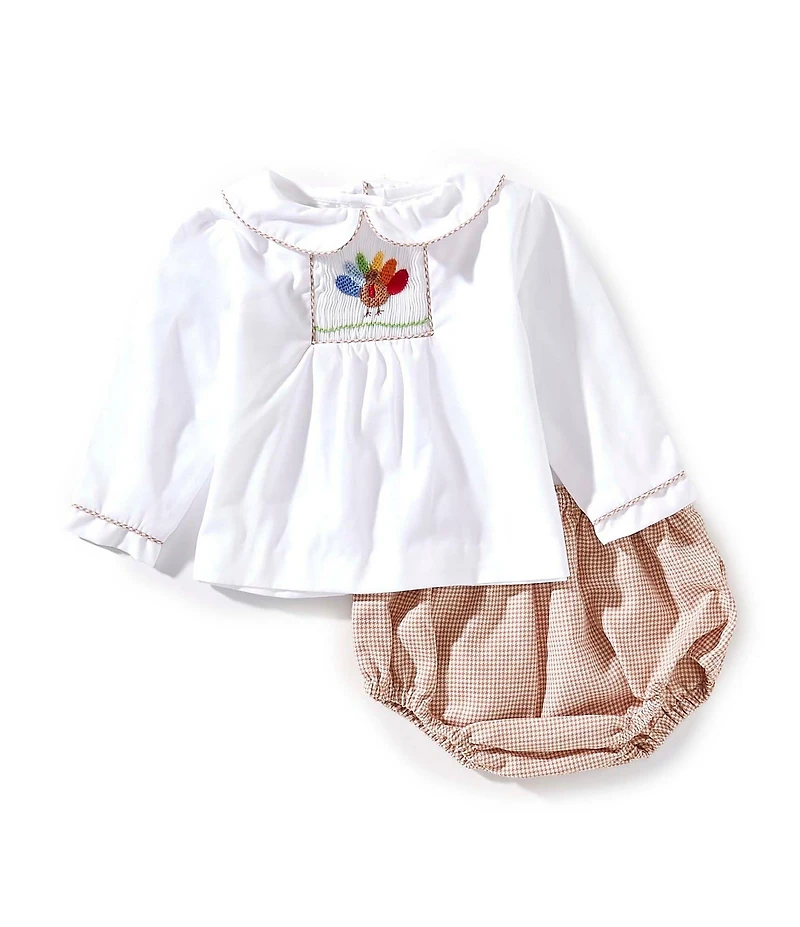 Petit Ami Baby Girls Hand Picture Smocked Turkey Diaper Set