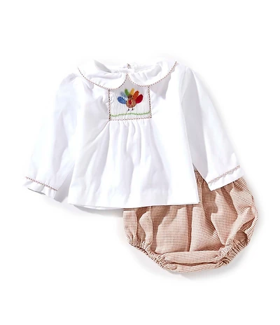 Petit Ami Baby Girls Hand Picture Smocked Turkey Diaper Set