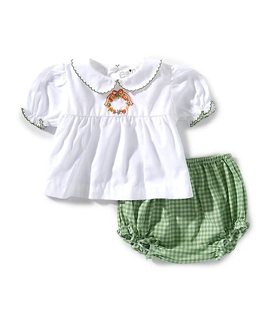 Petit Ami Baby Girls Holiday Hand Embroidered Fall Wreath Diaper Set