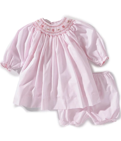 Petit Ami Baby Girls Long Sleeve Heart Smocking & Blooming Dress Set
