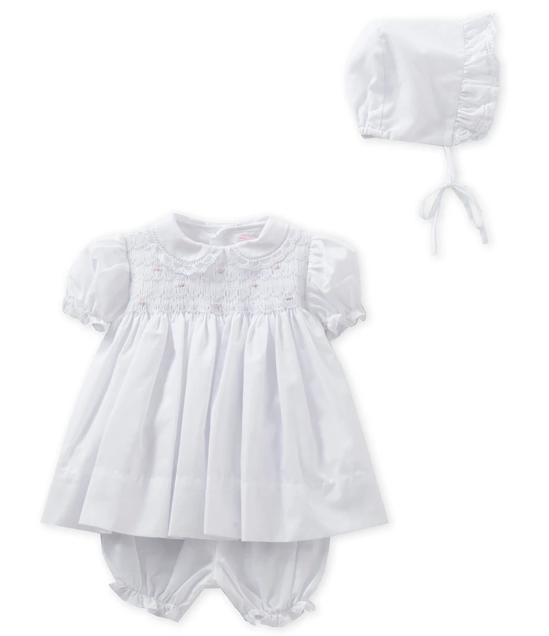 Petit Ami Baby Girls Preemie-Newborn Smocked Dress & Bonnet