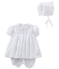 Petit Ami Baby Girls Preemie-Newborn Smocked Dress & Bonnet