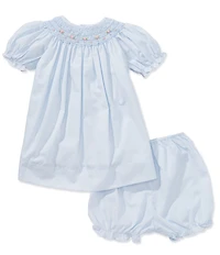 Petit Ami Baby Girls Puffed Sleeve Floral Scalloped Bishop Smocked Dress