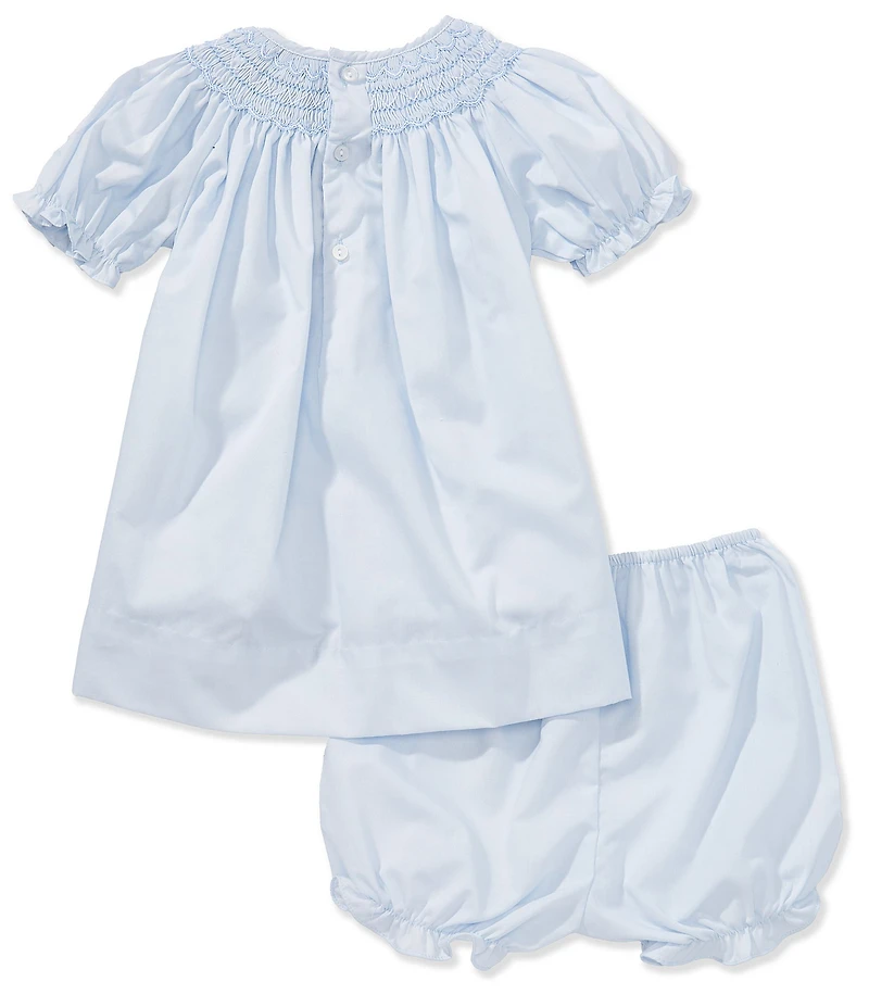 Petit Ami Baby Girls Puffed Sleeve Floral Scalloped Bishop Smocked Dress