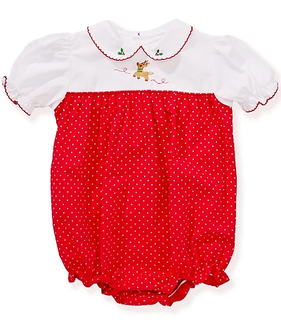 Petit Ami Baby Girls Short-Sleeve Christmas Reindeer Color Block Bodysuit