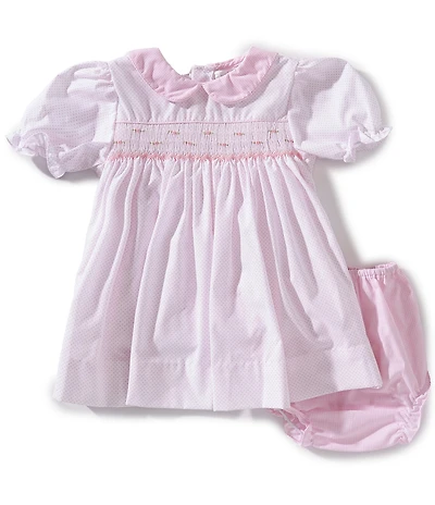Petit Ami Baby Girls Short Sleeve Dotted Smocking & Matching Bloomers Dress Set